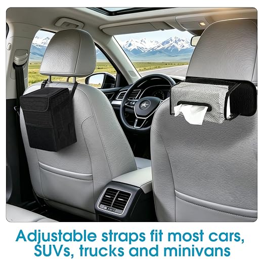Ryhpez Hanging Car Trash Can with Tissue Holder Detachable, Leakproof | Car Garbage Can with Removable Car Napkin Holder, Car Trash Bin with Lid for Headrest, Console, Truck, SUV, Crocodile Pattern - Image 4