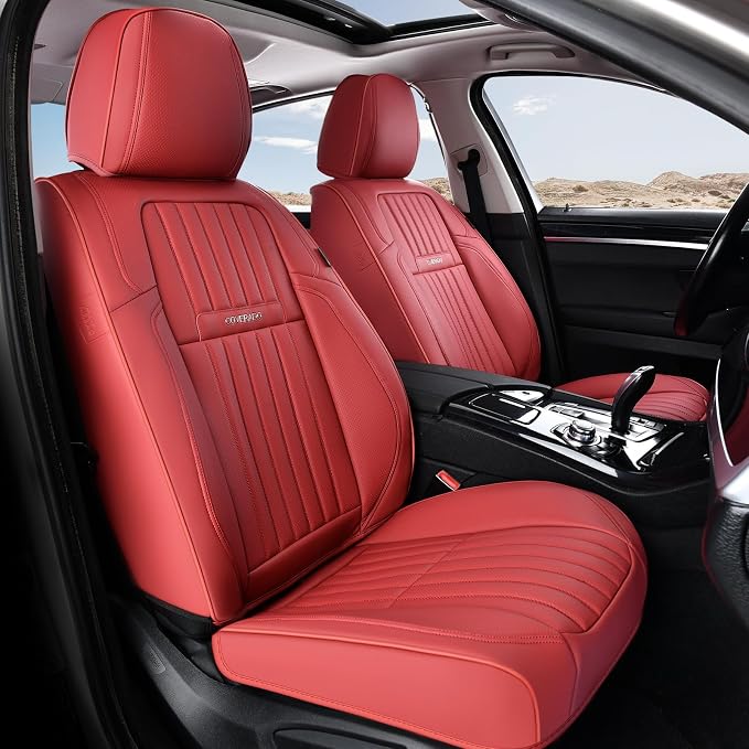Coverado Car Seat Covers Front Seats, Seat Covers for Cars, Car Seat Protector, 2-Pack Car Seat Cushion Nappa Leather, Waterproof Seat Covers Carseat Cover Universal Fit for Most Cars Trucks(Red) by COVERADOAUTO