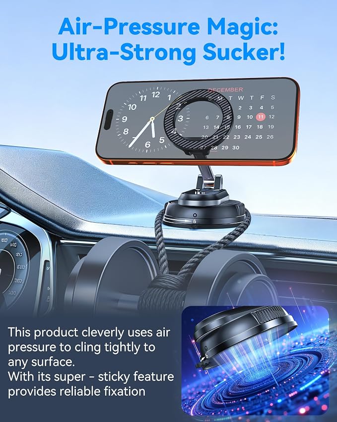 2-IN-1 Detachable MagSafe Car Mount, Vacuum Magnetic Phone Holder for Car | [2800gf Strong Magnet & 89+LBS Suction Base] Phone Holders for Your Car, 360° Adjustable Car Phone Holder for iPhone 17-12 - Image 6