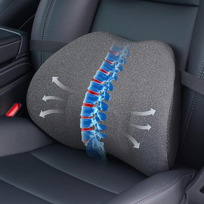 Lumbar Support Pillow for Car, Memory Foam Back Cushion for Lower Back Pain Relief, Ergonomic Car Seat Support with Breathable Airflow Channels for Driving, Office Chair, Wheelchair by DreamerCar