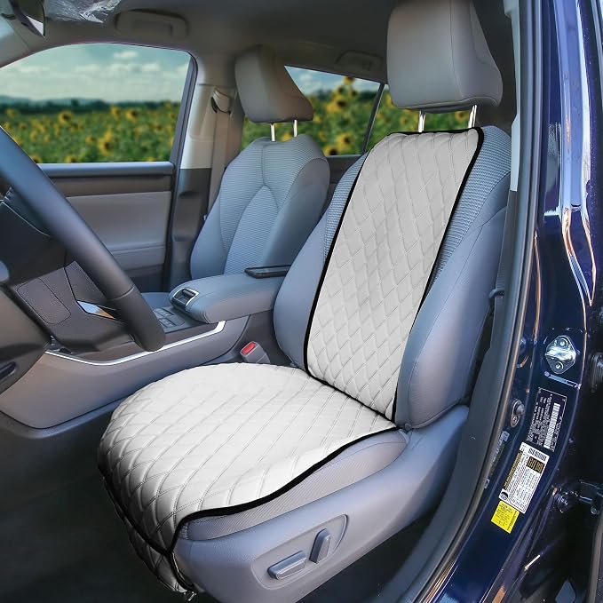 FH Group Car Seat Cushion – Neosupreme Single Front Seat Cover with Front Pockets, Airbag Compatible, Universal Fit Car Seat Cushion for Driver or Passenger Seat, SUV, Truck, Sedan & Van – White - Image 2
