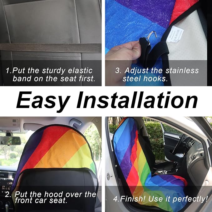 Sweat Towel Car Seat Cover Protector Front Seats for Gym Workout, Running, Swimming, Beach and Hiking, Waterproof Universal Seat Cover for Car, Trucks, Van & SUV (2, Rainbow, Front) - Image 6