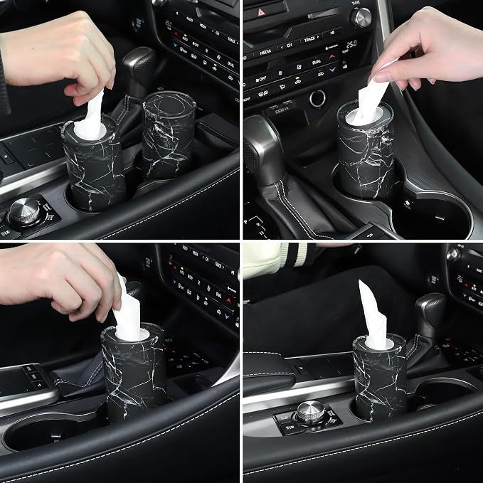 SINGARO Tissue Holder, 4 Pack Car Cup Holder Facial Tissues with Travel Tissue Bag, Quick and Convenient Flower Combination Car Tissue Box(4 Canisters/200 Tissues) Black - Image 4