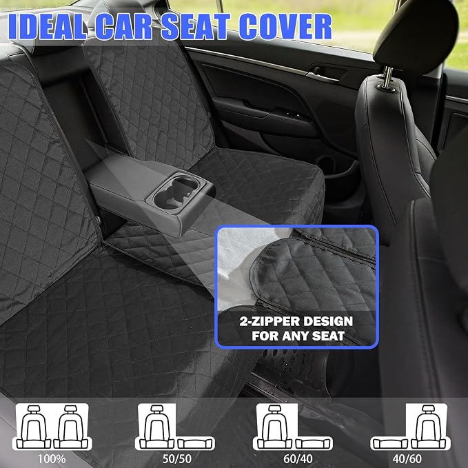 Yonktoo Dog Car Seat Cover for Back Seat, 60/40 Split Bench | 53" Wide • Water-Resistant Oxford • Non-Slip • Black • Family Cars, Compact SUVs & Compact MPVs - Image 2