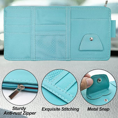 Keedolla Blue Car Sun Visor Organizer, Auto Car Sun Visor Gift Card Holder Storage Organizer Travel Document Holder with Zipper Pocket for Sedan, Trucks, SUV - Image 5