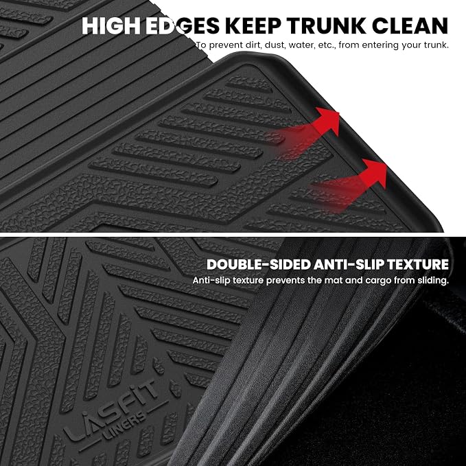 LASFIT Trunk Mat with Backrest Mat for GMC Acadia 2017-2023 | All Weather TPE Custom Fit, Edge to Edge Coverage, High Edge, 3D Scanning Technology, Easy to Wash - Image 3