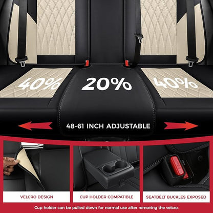 FREESOO Car Seat Covers Full Set Faux Leather Universal Fit Black Beige | faux nappa leather seat covers, waterproof breathable, full set lumbar support, front rear covers, fit sedans suvs pickups - Image 4