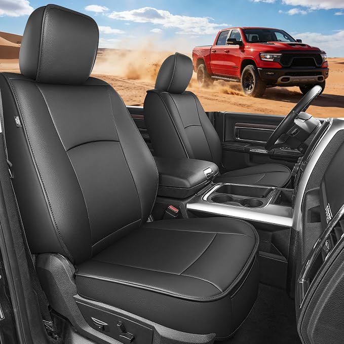 TTX LIGHTING Custom Fit Front Seat Covers for Ram 1500/2500/3500 2012-2026 | Original Seat Pattern Waterproof Faux Leather Truck Seat Covers for Crew Cab/Quad Cab Flat Bench by TTXLIGHTING%C2%AE