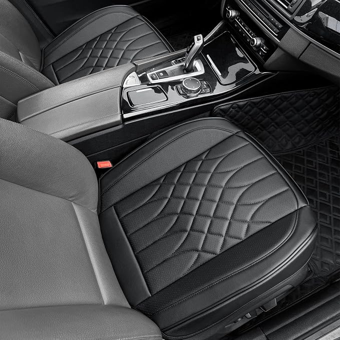 BOPUOVRE 2-Pack Leather Front Car Seat Covers | Bottom Car Seat Covers Fully Wrapped, Non-Slip and Waterproof, Fits Most Vehicles Black - Image 2