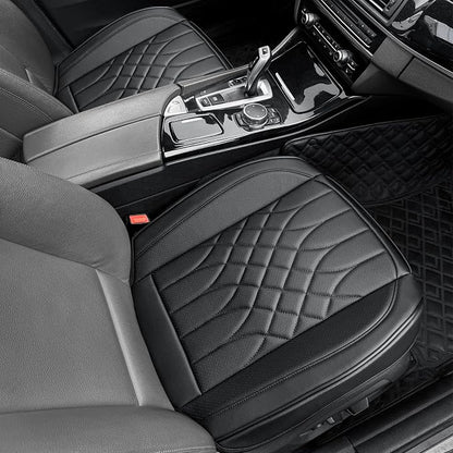 BOPUOVRE 2-Pack Leather Front Car Seat Covers | Bottom Car Seat Covers Fully Wrapped, Non-Slip and Waterproof, Fits Most Vehicles Black - Image 2