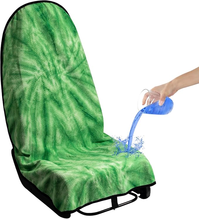 Waterproof Sweating Car Seat Cover for Post Gym Workout, Running, Swimming, Beach and Hiking, Universal Fit Non-Slip Bucket Seat Protector for Cars SUV Trucks, Machine Washable (Tie-Dye Green) by DECKALY