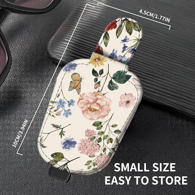 Leather Magnetic Sunglass Holder for Car Sun Visor, Cute Eyeglass Ticket Card Hanger Clip, Universal Auto Interior Accessories for SUV Pickup Truck, Wildflower Floral - Image 4