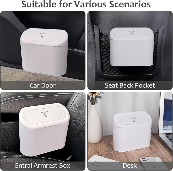 Accmor Car Trash Can with Lid, Vehicle Dustbin Garbage Organizer Holder with One Roll Bag, Mini Leakproof Storage Bin for Auto, SUV, Office (White) - Image 5