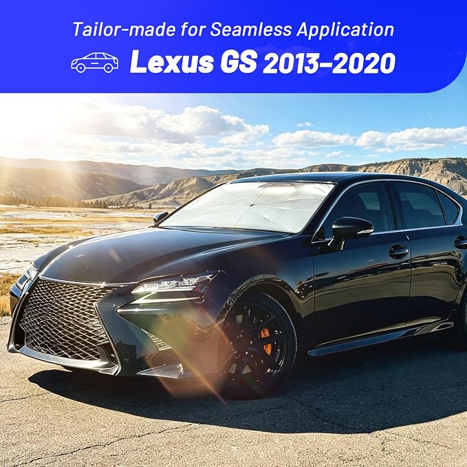 Windshield Sun Shade for Lexus GS 2013-2020, Foldable Umbrella Sunshade | Custom Fit Car Sun Visor with 360° Rotating Shaft, UV Protection Heat Shield Sun Blocker Heat Reflector and Easy Storage - Image 2