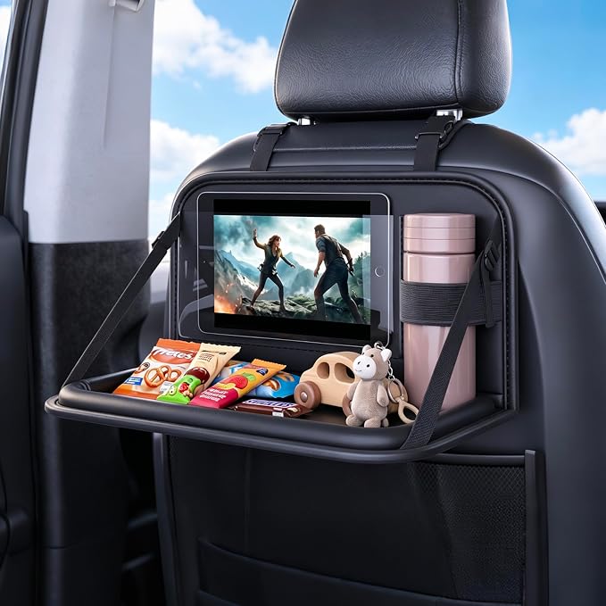 Backseat Car Organizer with Foldable Tray & Tablet Holder | Easy to install, durable & easy to clean, space-saving, ideal for rear passengers and kids, for road trip dining and working by Unknown