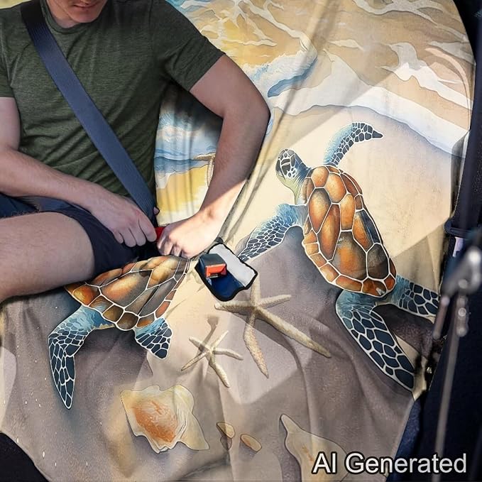 Beach Turtle Starfish Seashell Print Back Seat Cover for Car Trucks Van SUV, Waterproof Rear Bench Towel Seat Covers for Dogs and Kids, Sweat-Absorbent Automotive Backseat Protector - Image 4