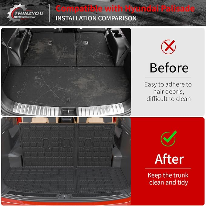 Floor Mats Set for 2020-2025 Hyundai Palisade 7 & 8 Seats | Trunk Mat Cargo Mat Cargo Liner TPE All Weather Back Seat Cover Protector 2024 Palisade Accessories - Image 6