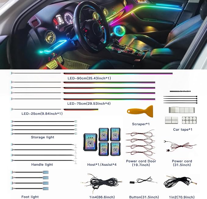 Acrylic Interior Car LED Strip Lights, Dreamcolor 18-in-1 Car Ambient Lighting Kit, with APP Control, 622 LED Fiber Optic Strip Lights for Cars, Supports Neon Sync with Music DIY Mode. - Image 4