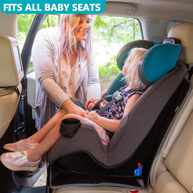 PIDO Car Seat Protector, 2 Pack Seat Cover Mat with Thick Padding | Waterproof Fabric, Non-slip Base, Storage Pockets, Car Seat Mat for Kids and Pets, Black/Gray - Image 4