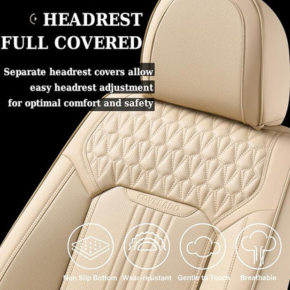 Coverado Front Seat Covers, Leather Car Seat Cover, Waterproof Car Seat Protector, Driver Seat Covers Car Seat Cushion Universal Fit for Most Cars, Beige - Image 4