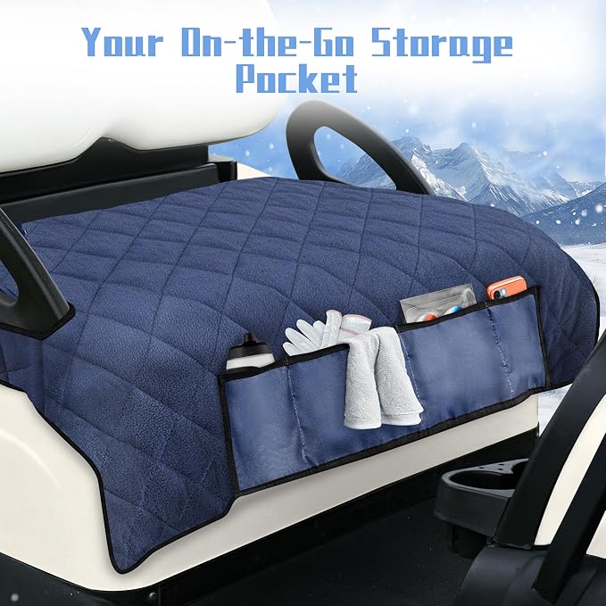YOKYHOM Golf Cart Seat Covers with 4 Front Pockets, Thick Seat Towel Blanket with Non-Slip Backing, Fits EZGO, Club Car, Yamaha and More 2 & 4 Passenger Golf Carts, Navy Blue - Image 7