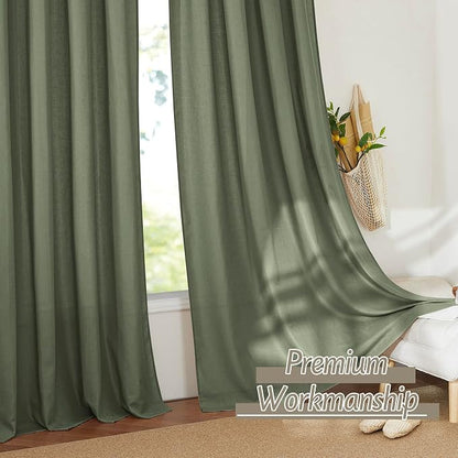 RYB HOME Linen Sheer Curtains 2 Panels for Living Room, Semi Transparent Privacy Drapes with Rod Pocket Farmhouse Style Window Treatments for Bedroom, Olive Green, 52" W x 102" L - Image 5