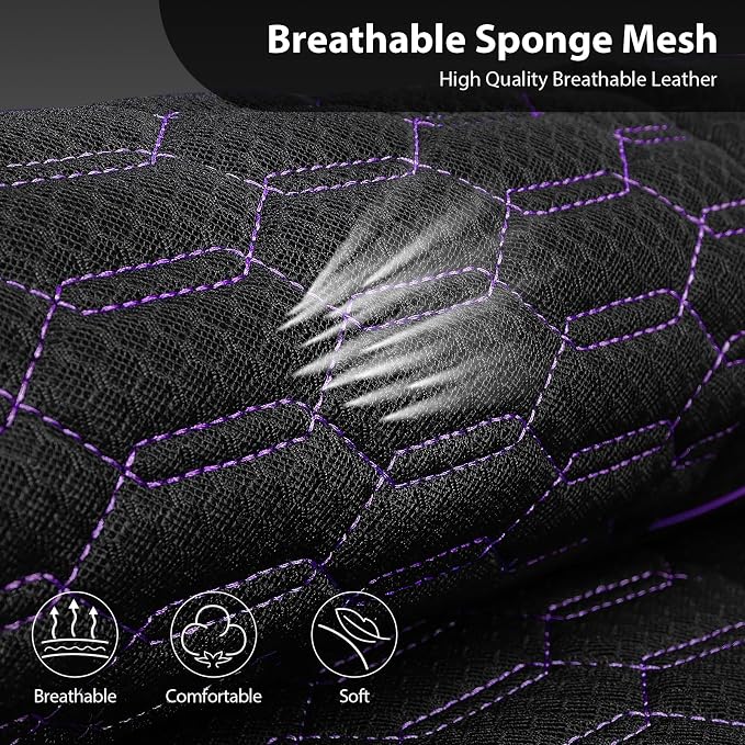 CAR PASS 3D Foam Mesh Leather Car Seat Covers Front Seats,Breathable Mesh Front Seat Covers for Women,Universal Fit for Cars SUV Truck Sedan Van Automotive,Armrest Airbag Compatible,Black and Purple - Image 5