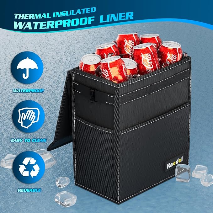 K KNODEL Car Trash Can with Lid, Car Garbage, Bin and Bag (Large, Black) | Waterproof Car Garbage Can with Liner, Hanging Trash Bag for Car, Suv, Van, Truck - Image 4