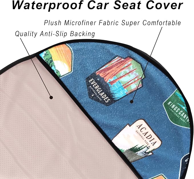 Car Seat Cover Protector Front Seats,for Gym Workout,Running,Swimming,Beach and Hiking,Waterproof Sweat Towel Bucket Seat Covers for Cars SUV Trucks (National Parks, 2Pcs) - Image 5