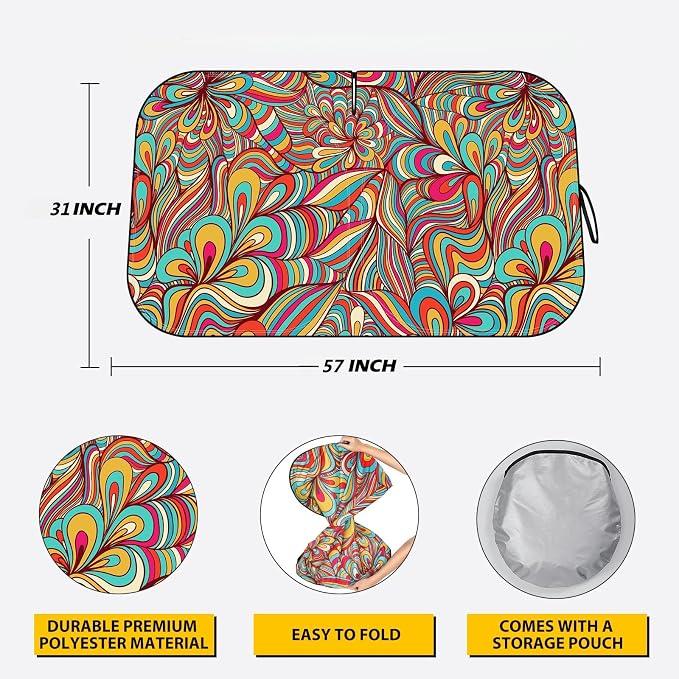 Car Windshield Sun Shade, Foldable Reflective UV Front Sunshade | 57" x 31", Sun Visor Blocks UV Rays & Keep Cool for Cars Interior, Fits Sedans, SUVs & Trucks, Foldable & Easy Storage - Image 2