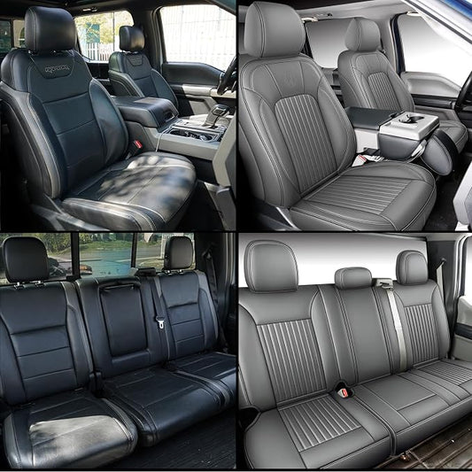 MINGBRON Ford Grey Seat Covers, Car Seat Cushion Cover Fit for 2009-2026 Ford F150 SuperCrew & 2017-2025 F250 F350 F450 Super Duty Crew Cab XL XLT Lariat King Ranch Platinum (Full Set/Grey) - Image 2