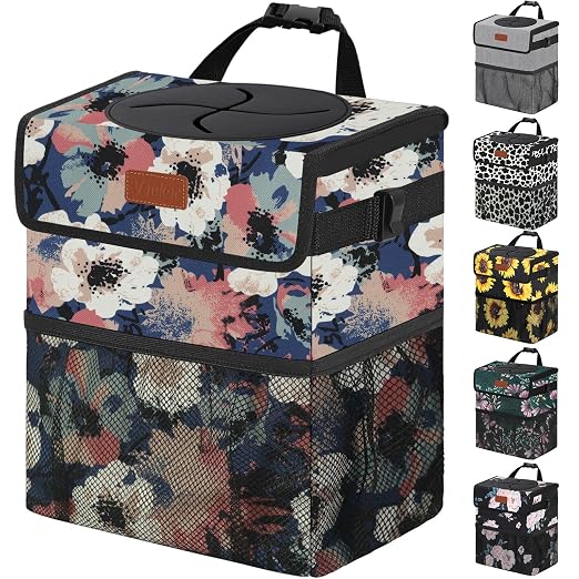 Vankor Car Trash Can with Lid Leak Proof Car Accessories for Women | 2.2 Gallon Cute Hanging Car Trash Bin for Men Car Truck Vehicle Sedan SUV Interior Automotive Garbage Cans, Floral by Vankor
