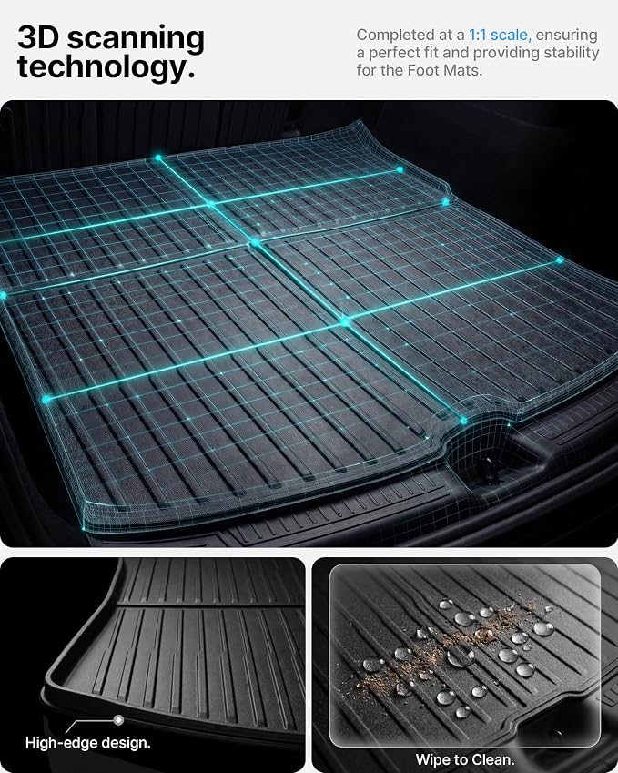 Cargo Liner for Tesla Model Y Juniper Trunk Mat Frunk Front & Rear Trunk Tray Mats All Weather Protector Anti-Slip TPE Accessories 2025 2026(3PCS) - Image 6