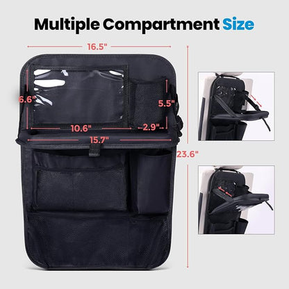Tsumbay Backseat Car Organizer with Foldable Tray, 9 Pockets, Kick Mat Seat Protector, 18KG Capacity, Waterproof Oxford Fabric for Kids, Family Travel - for Car, SUV, Van (Oxford-2Pck) - Image 7