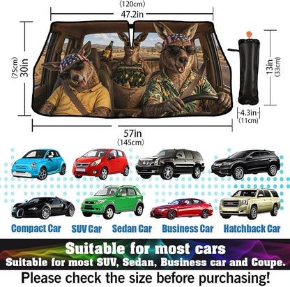 Kangaroo Car Windshield Sun Shade Umbrella Bendable Handle Foldable Funny Beer Kangaroo Sunshade for Car Windshield Block UV Rays Keep Vehicle Cool for Most Sedans SUV Trucks Cars 57"x30" - Image 5