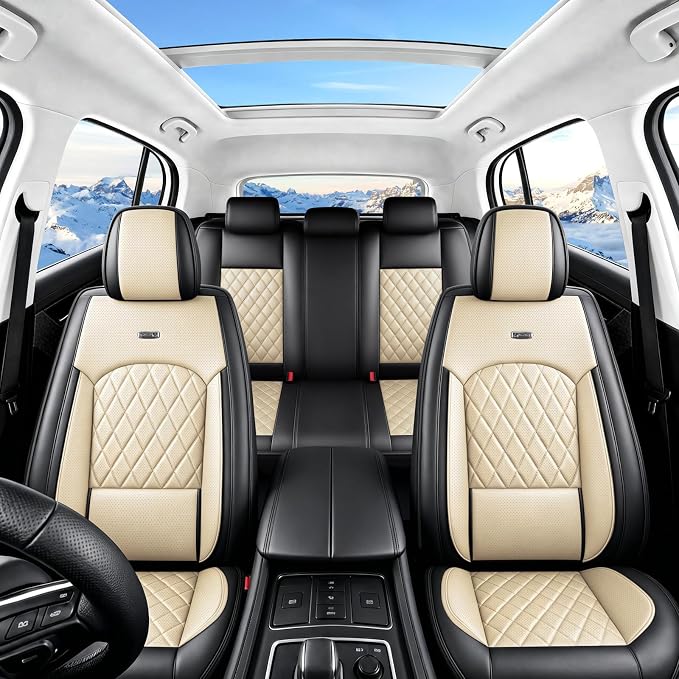 for Subaru Crosstrek 2016-2026 Car Seat Covers, Full Set, Beige | Luxury Full Coverage Leather Seat Protectors, Waterproof Breathable, Non-Slip, Easy to Install, Airbag Compatible, All-Season - Image 2