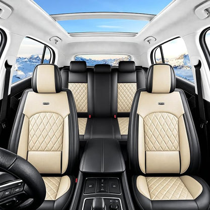 for Subaru Crosstrek 2016-2026 Car Seat Covers, Full Set, Beige | Luxury Full Coverage Leather Seat Protectors, Waterproof Breathable, Non-Slip, Easy to Install, Airbag Compatible, All-Season - Image 2