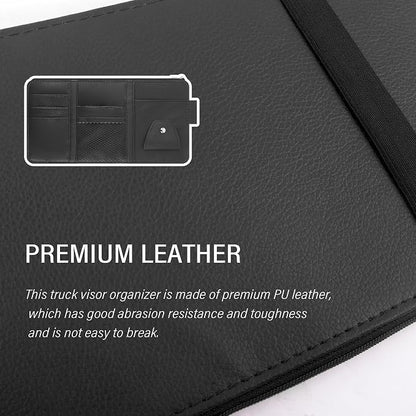 OFBAND Car Visor Organizer with Sunglass Holder,Multi-Functional Car Sun Visor Organizer with Zipper for Cards,Money,Tickets,Leather Interior Accessories (Black) - Image 3