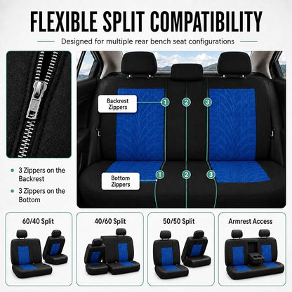 FH Group Full Set Travel Master Car Seat Covers, Airbag and Split Rear Car Seat Cover Universal Fit Interior Accessories for Cars Trucks SUV, Automotive Seat Covers, Blue - Image 6