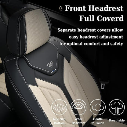 Coverado Front Seat Covers, Car Seat Covers Front Seats, Leather Seat Covers for Cars, Automotive Seat Covers Car Seat Protector Car Accessories Fit for Most Sedans SUV Pick-up Truck(Black&Beige) - Image 5