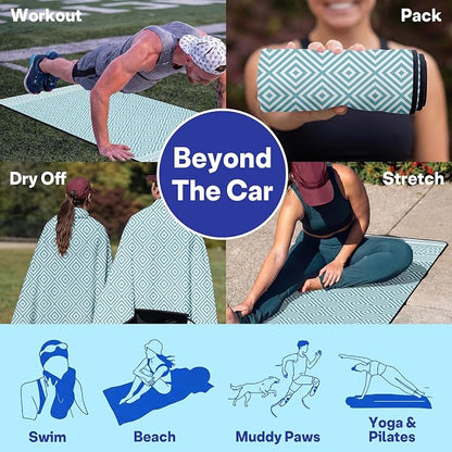 2 Pack Car Seat Towel Covers for Gym, Front Seats, Light Blue | Blue Sweat Protector for Front Seats Premium Thickened with Elastic Strap Breathable & Quick Dry Machine Washable Running - Image 7