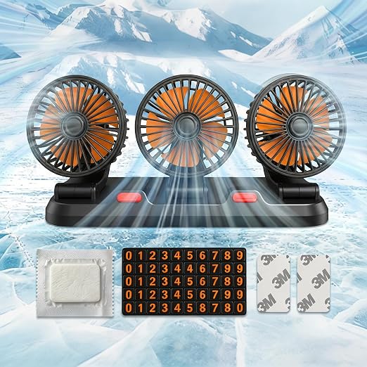 Triple-Head Car Fan, 12V Portable Vehicle Fan with 360° Rotation & Quiet Motor, 3-Speed Adjustable Air Circulator for Car Truck SUV RV, Cigarette Lighter Plug & Play - Image 7