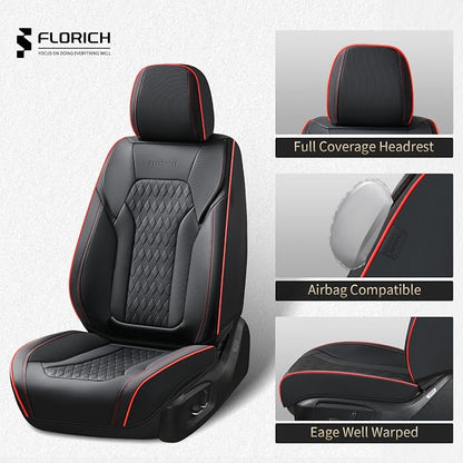 Seat Covers, Car Seat Covers Full Set, Luxury Nappa Leather Seat Covers, Breathable and Waterproof Car Seat Protector 5 Seat, Automotive Seat Covers Universal Fit for Most Cars-BlackRedline - Image 5