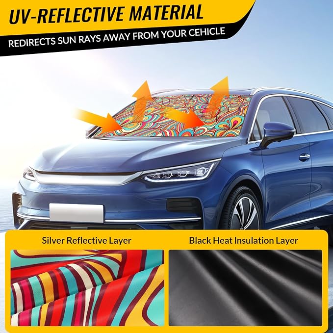 Car Windshield Sun Shade, Foldable Reflective UV Front Sunshade | 57" x 31", Sun Visor Blocks UV Rays & Keep Cool for Cars Interior, Fits Sedans, SUVs & Trucks, Foldable & Easy Storage - Image 6