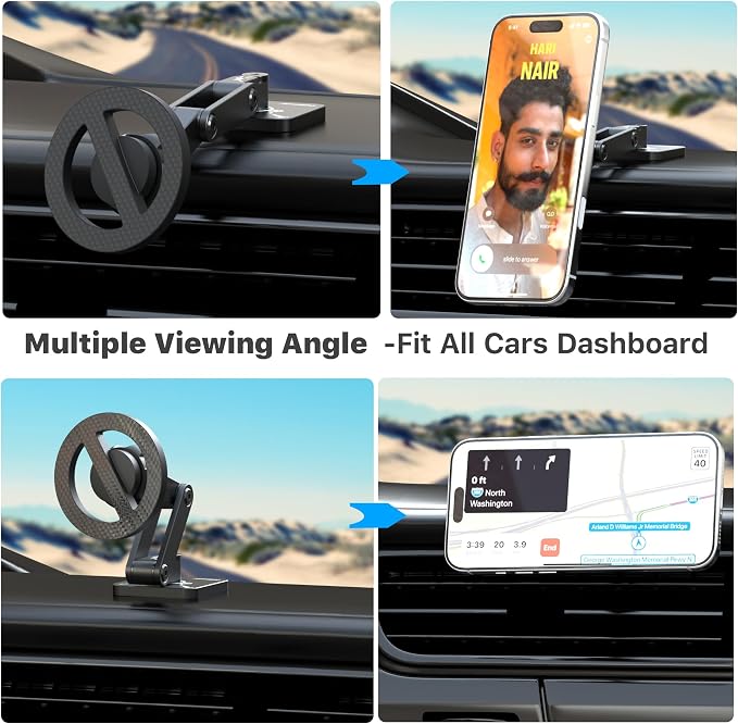 Fits MagSafe Car Mount Magnetic Phone Holder for Dashboard of Cars | All Metal, Nano-Adhesive, Strong Magnets,Flexible 3 Axis, 360° Rotation, Dash Dashboard and Screen For All Phones - Image 5