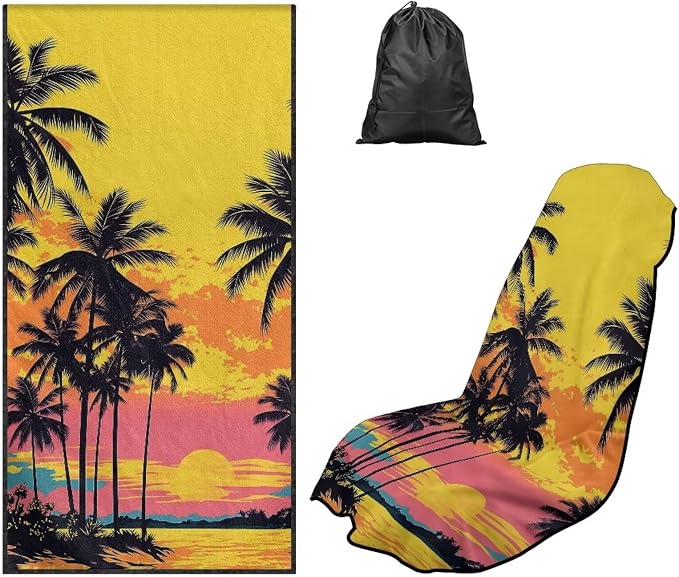SEANATIVE Car Cushion Towels Auto Seat Protectors - Absorber Towel for Car Wash Car Seat Covers, Post-Workout & Dog Owners (33.1" x 60.67"), Coconut Plam Sunset Print - Image 5