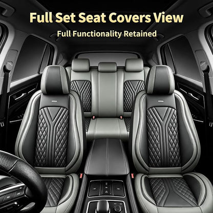 for GMC Sierra HD 2007-2025 Car Seat Covers, Full Set, Gray | Luxury Full Coverage Leather Seat Protectors, Waterproof Breathable, Non-Slip, Easy to Install, Airbag Compatible, All-Season - Image 3