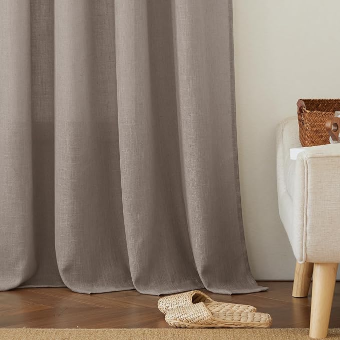 RYB HOME Linen Semi Sheer Curtains for Living Room, Light Filtering Half Privacy Window Curtains & Drapes for Bedroom, 2 Panels, Birch Brown, 52" W x 72" L - Image 8