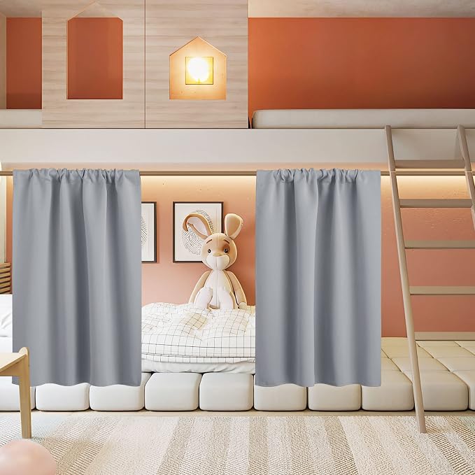 RYB HOME Basement Bathroom Kitchen Cafe Blackout Privacy Window Curtains | Thermal Insulated, Light UV Heat Blocking, Privacy, Short Curtain Tiers for Laundry Room, W34 x L30, Silver Grey, 2 Panels by RYBHOME