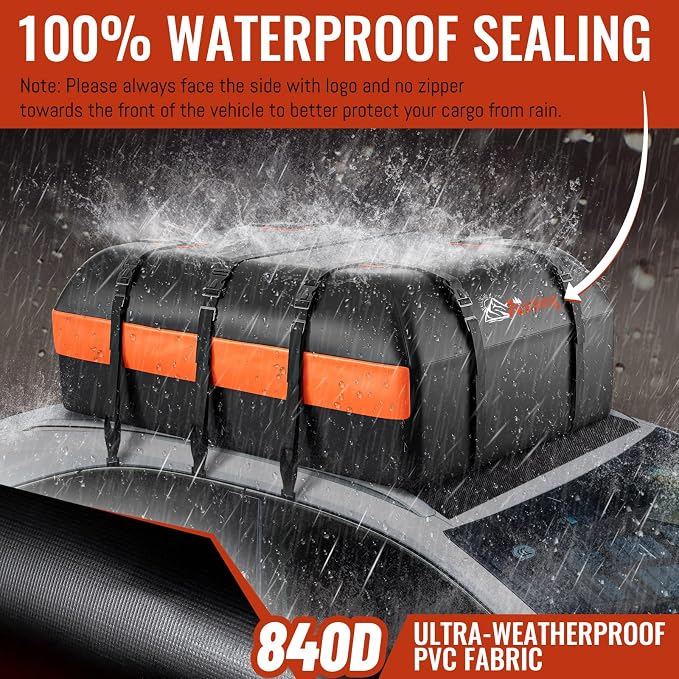 Car Rooftop Cargo Carrier Bag, 20 Cubic Feet Waterproof Heavy Duty Car Roof Bag for All Vehicle with/Without Racks - Anti-Slip Mat, 6 Door Hooks, Storage Bag, 2 Extra Straps, Luggage Lock - Image 2